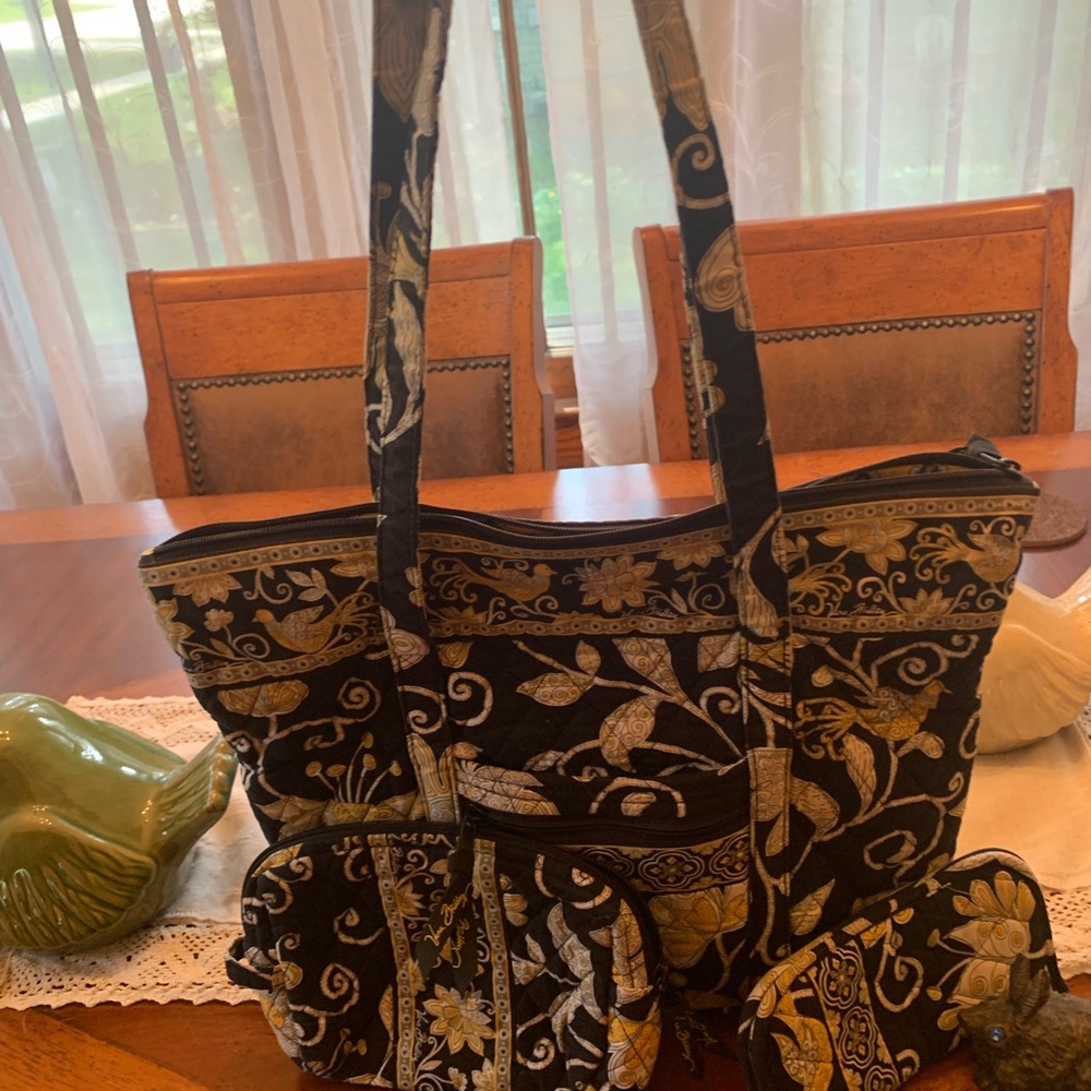 Vera Bradley Yellow Bird Tote, makeup bag and glasses case matching